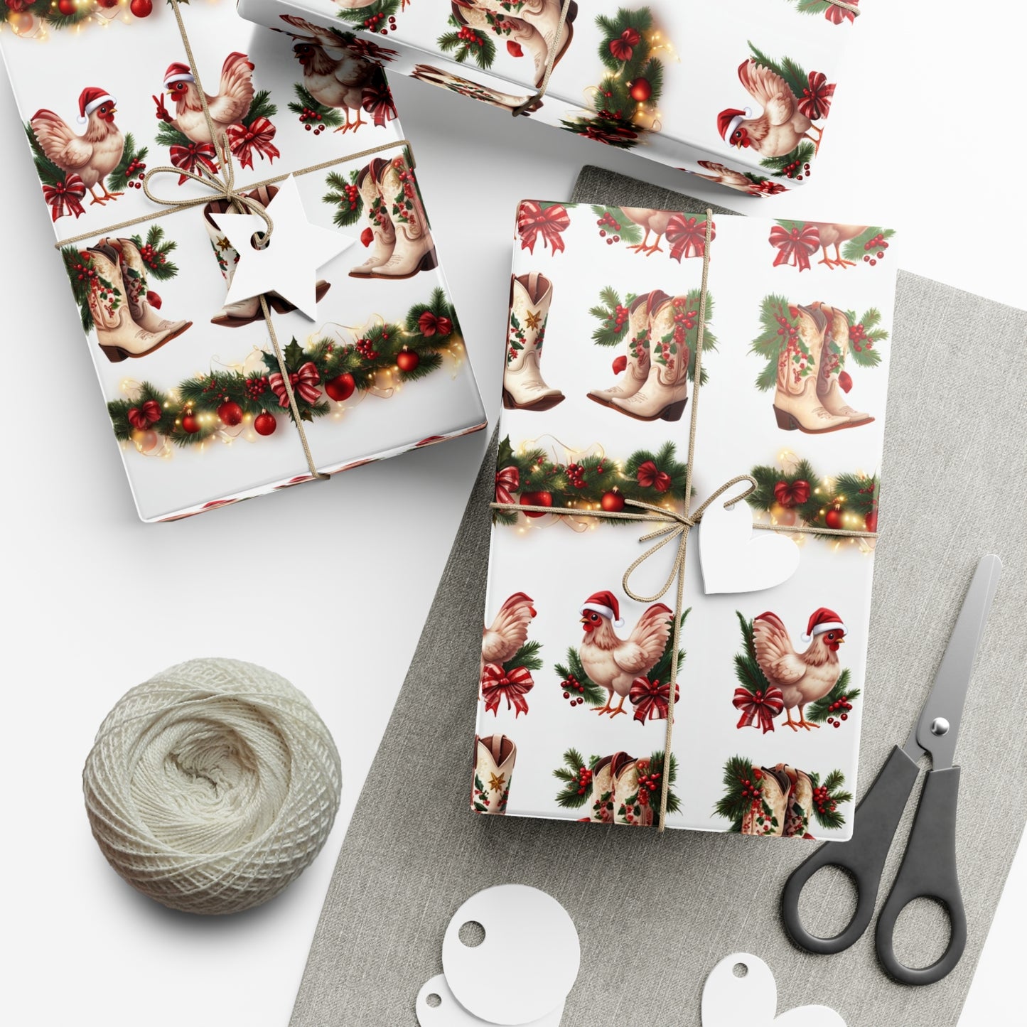 Wrapping Paper - Chicken and Cowboy Boots Christmas Design