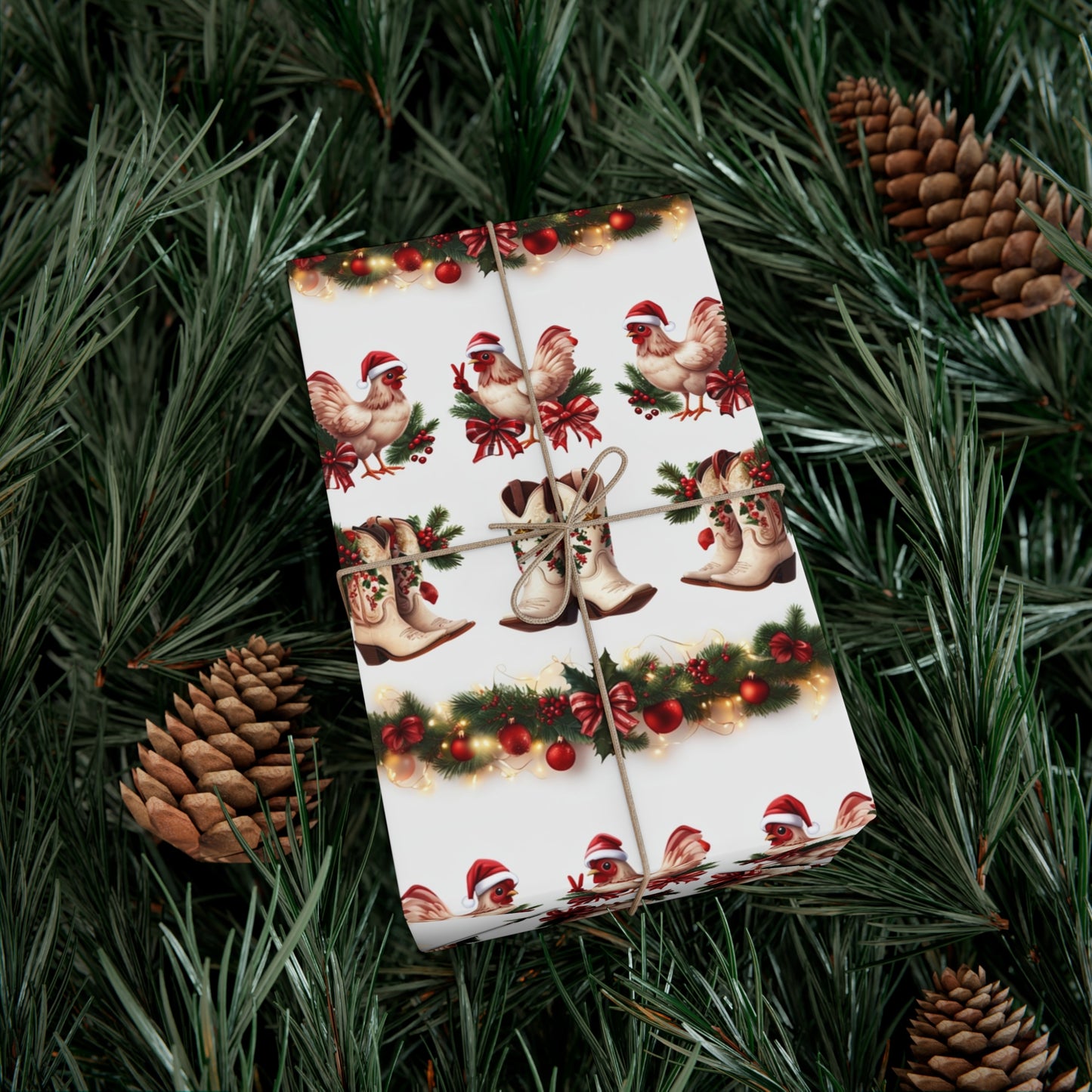 Wrapping Paper - Chicken and Cowboy Boots Christmas Design