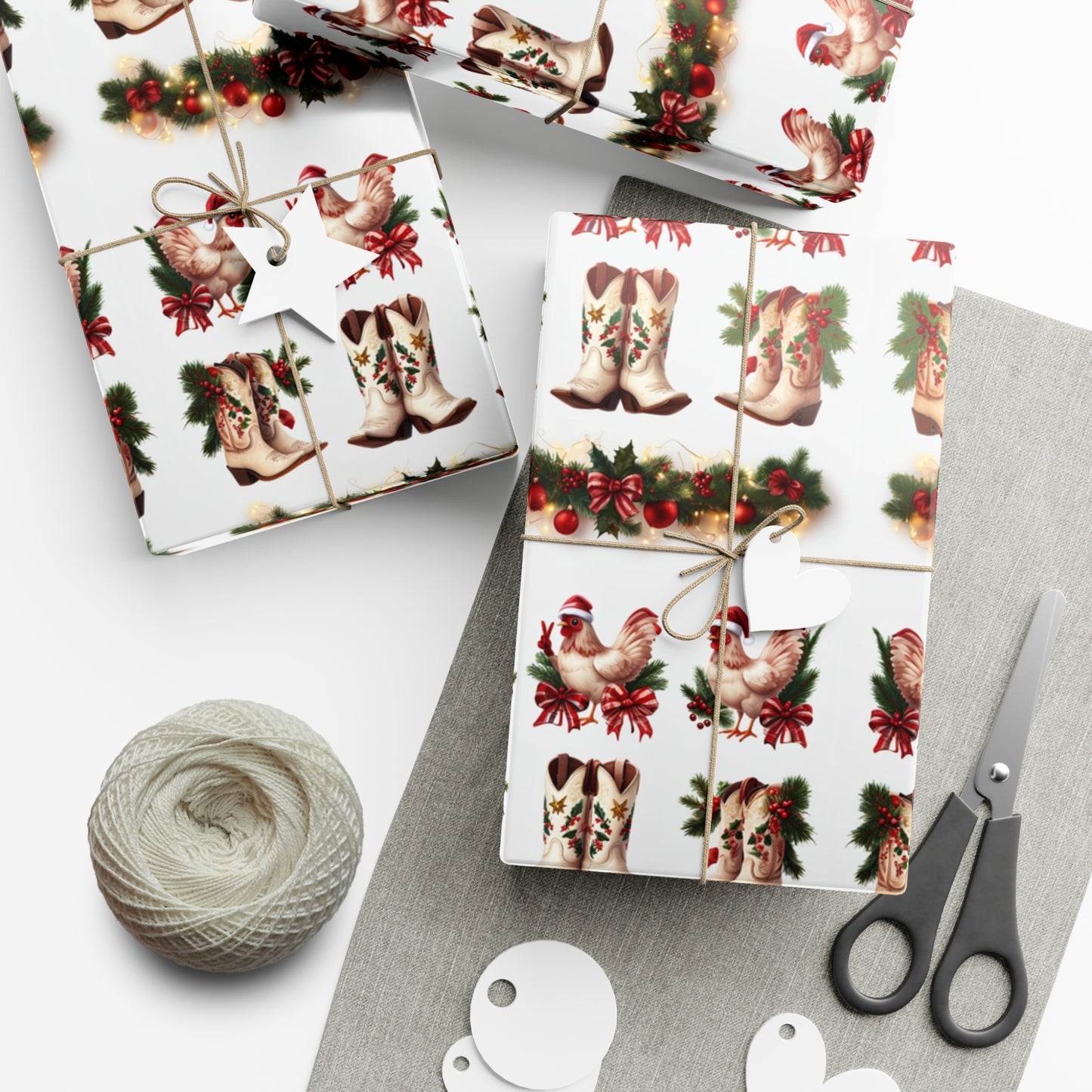 Wrapping Paper - Chicken and Cowboy Boots Christmas Design