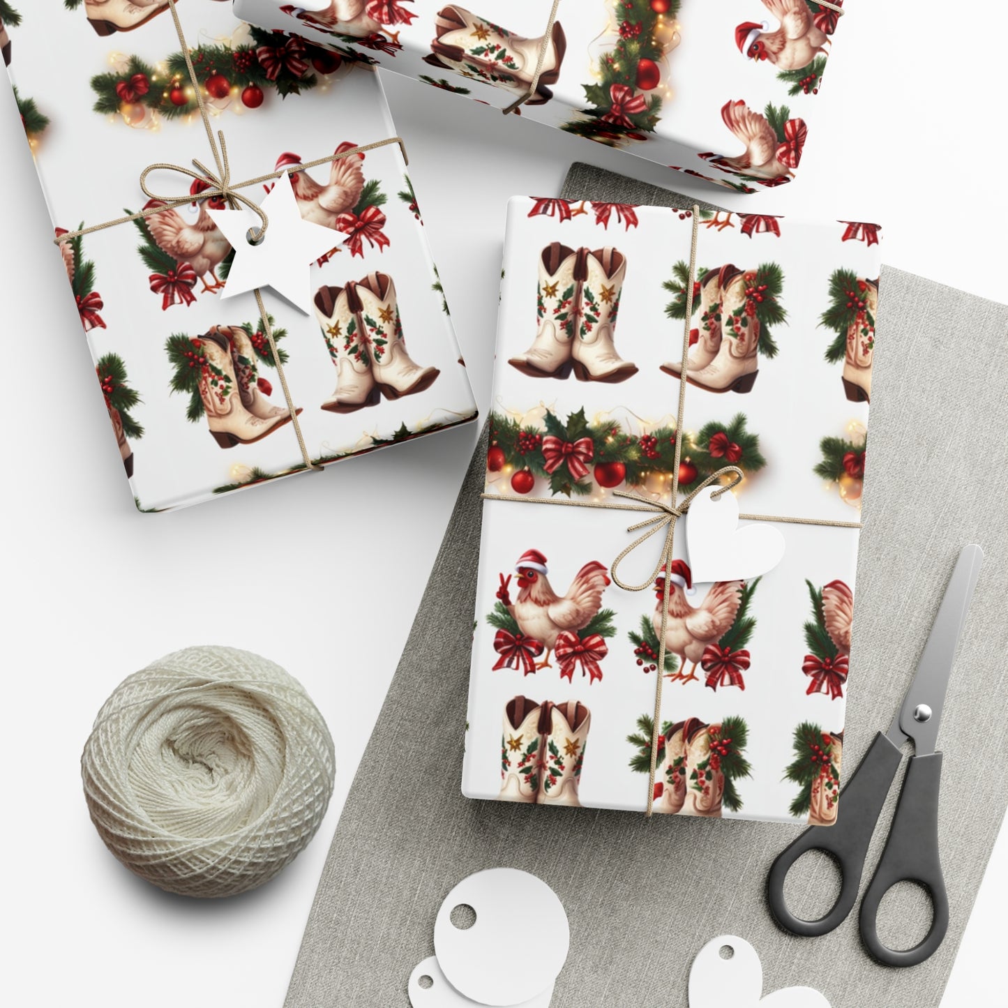Wrapping Paper - Chicken and Cowboy Boots Christmas Design