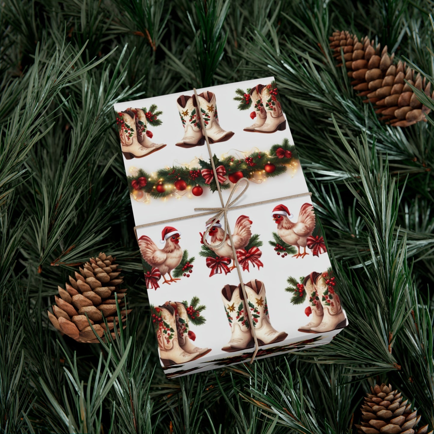 Wrapping Paper - Chicken and Cowboy Boots Christmas Design