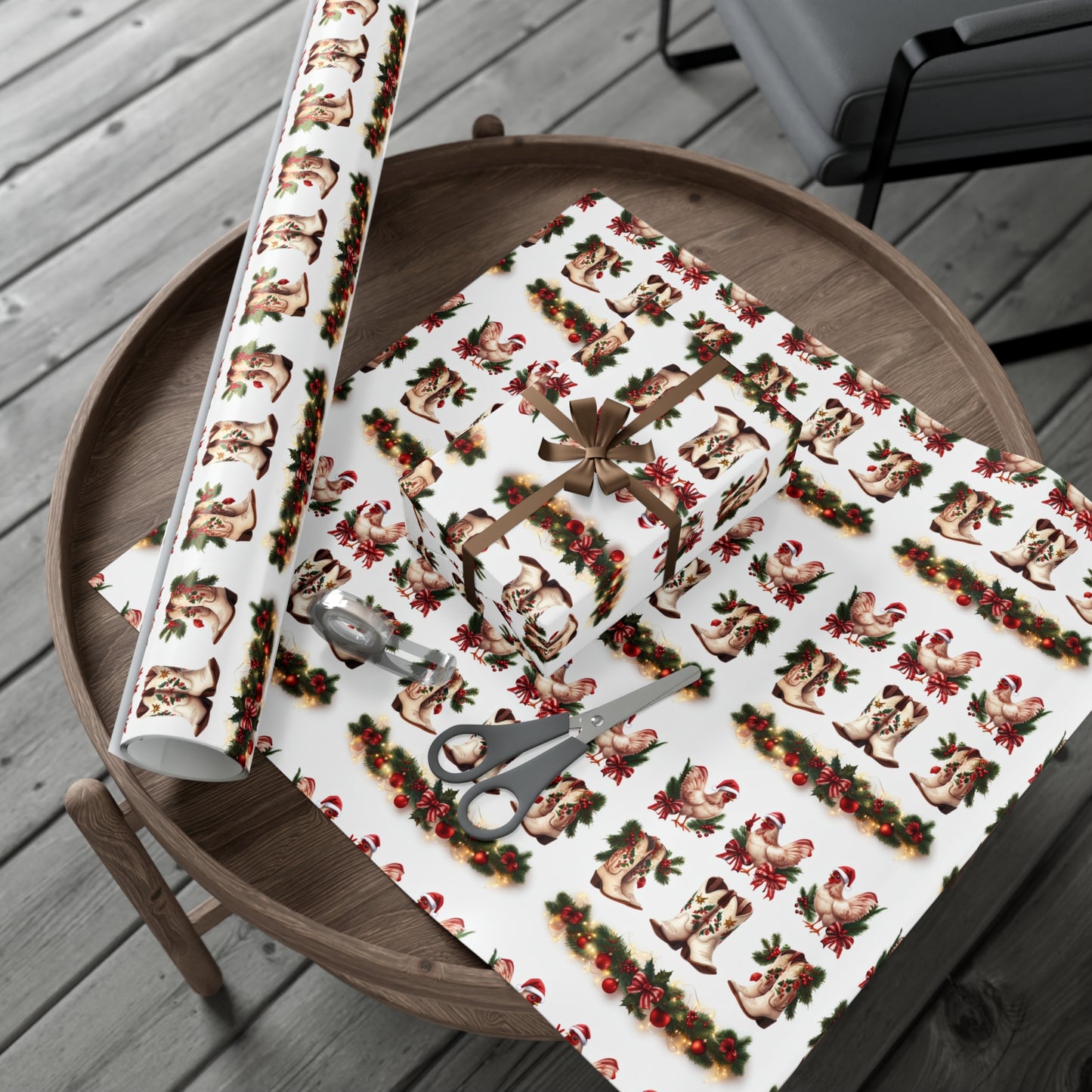 Wrapping Paper - Chicken and Cowboy Boots Christmas Design