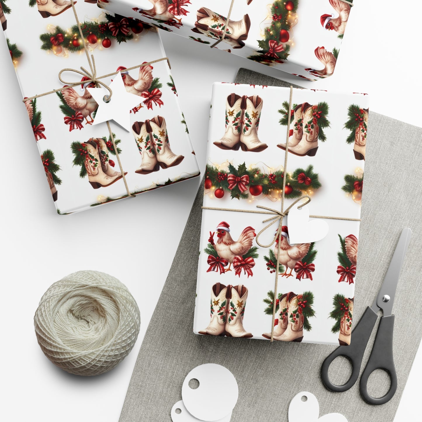 Wrapping Paper - Chicken and Cowboy Boots Christmas Design